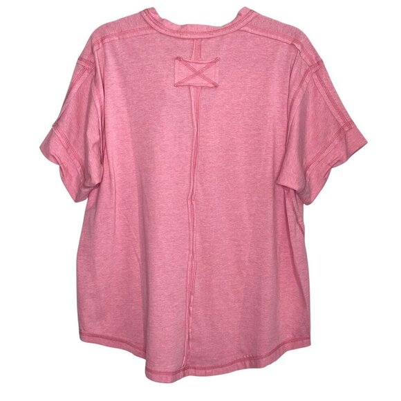 🆕 Zenana Outfitters Katelyn Raw Edge Short Sleeve Pink Top Button Front Medium - Picture 5 of 11